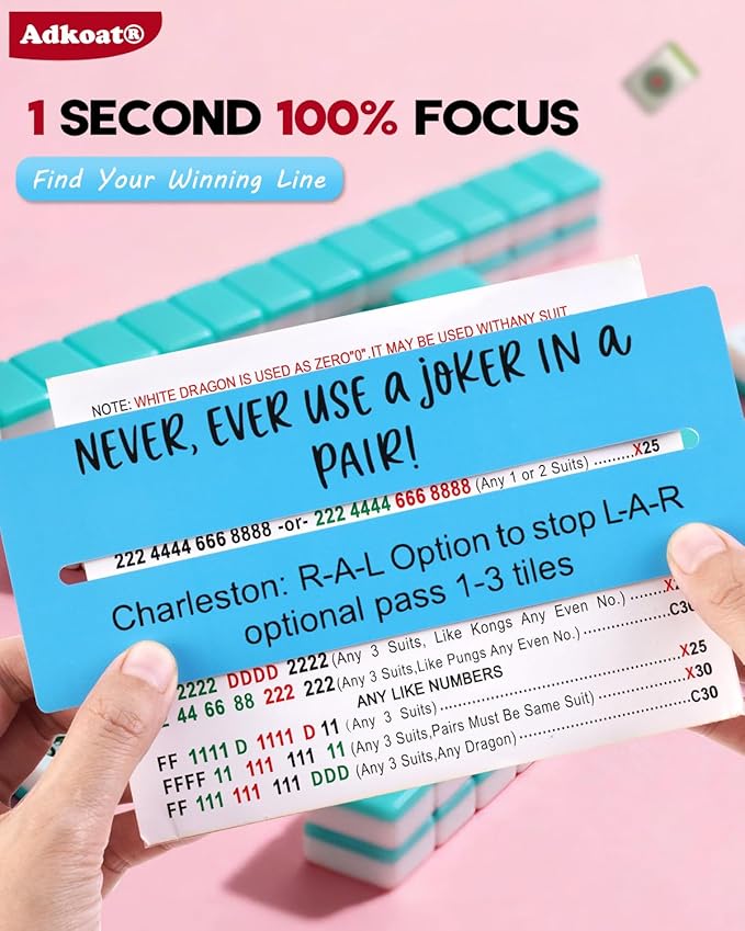 Adkoat® 4PCS Mahjong Card Line Finder Reader - American Mah Jongg Accessories and Gifts for Beginner Seniors - ADHD Dyslexia Must Have Line Marker - Overlays Guided Ruler Reading Tool