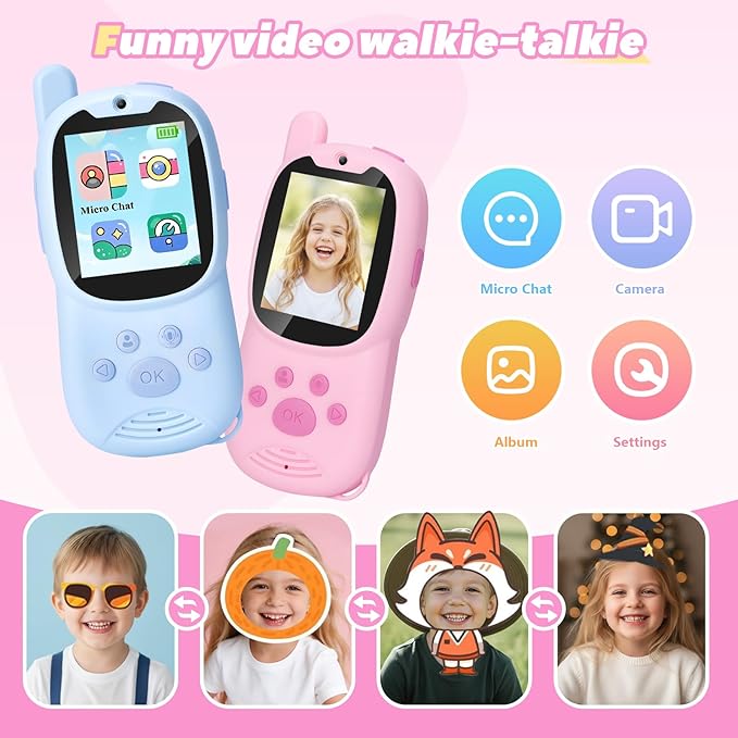 Kids Video Walkie Talkies, 2 Pack Rechargeable Children’s Visual Intercom Toys with LCD Screen, Long Range Two-Way Radio for Indoor Outdoor Games, Birthday Gifts for Boys Girls (Pink & Blue)