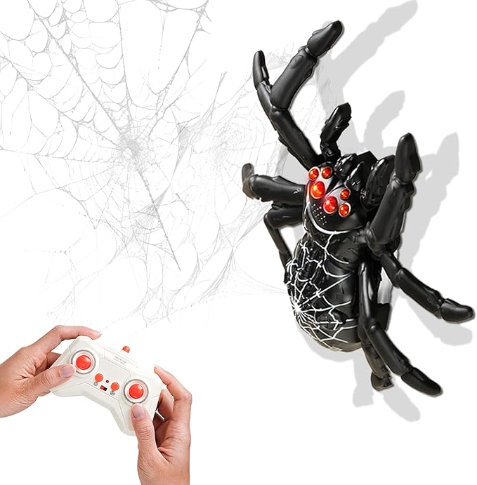 Wall Climbing Remote Control Spider, Rechargeable RC Wall Crawler Spider Robot with High Speed & 360° Rotation, Funny Prank Toys Gifts for Boys & Girls Age 3+ (Black)