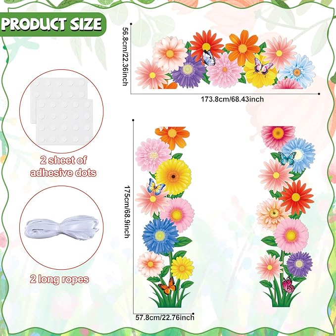 3Pcs Spring Door Porch Banner Spring Theme Party Decorations Flower Door Cover Hanging Banner Flowers Butterfly Porch Sign Photo Props Backdrop for Summer Floral Baby Shower School Home Party Supplies