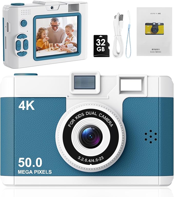50.0 Mega Pixels Kids Camera for 5-13 Year Old Girls Boys with WiFi,MP3,Video Recording,Children Digital Selfie Video Camcorder 1080P Dual Lens 2.4 Inch HD,32G TF Card (Green)