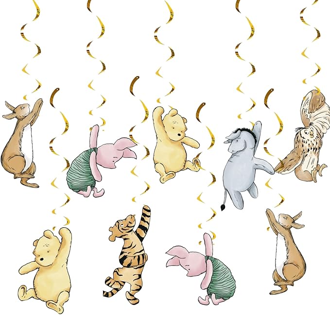 18Pcs Winnie Baby Shower Decorations Classic Pooh Hanging Decorations Swirls for Birthday Supplies Oh Baby Party Deocration