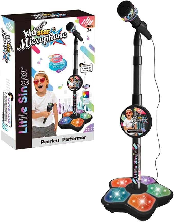 Microphone Stand for Kids, Kids with Stand Adjustable Height Led Light Detachable for Singing Play Party Gifts, with for