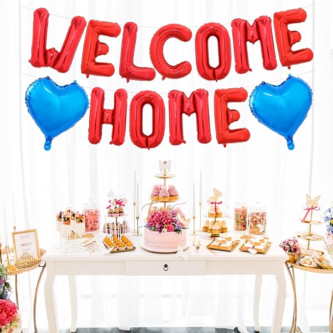 TONIFUL Welcome Home Balloons,16 Inch Red Welcome Home Foil Balloons Banner Welcome Home Party Decorations for House Warming Party Homecoming Party Decorations Family Gathering Supplies