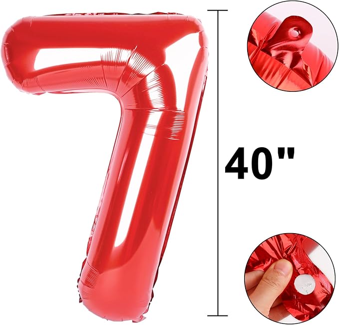 Red Number 7 Balloons, Balloon 40 Inch, Big Large Foil Helium Number Balloons, Jumbo Giant Mylar Number 7 Balloons for 7 17 27 37 Year Old Birthday Red Party Decorations Supplies Anniversary