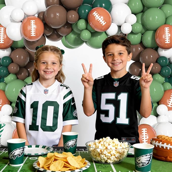 170Pcs Football Balloon Garland Arch Kit, Sage Green Brown Dark Green and White with Rugby Printed Balloons for Football First Year Baby Shower Birthday Sports Themed Party Decorations Supplies