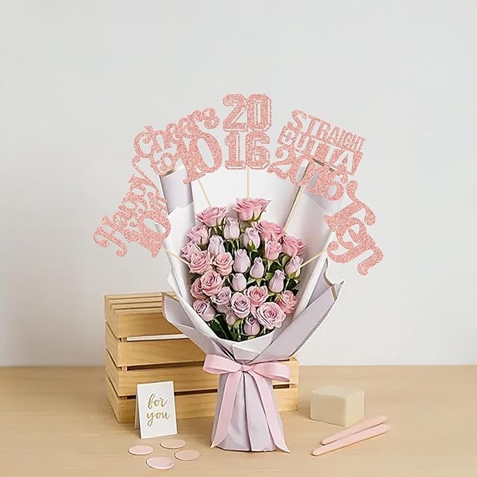 Gyufise 15Pcs Happy 10th Birthday Centerpiece Sticks Ten Straight Outta 2016 Table Flower Centerpieces Sticks Cheers to 10 Decorations for 10th Birthday Party Supplies Rose Gold