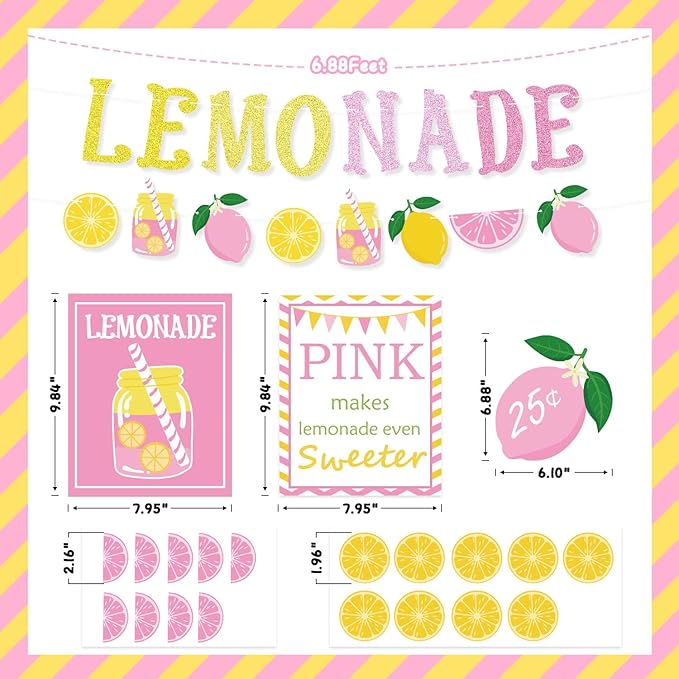 Lemon party Decorations, Lemonade Stand Decorations with Lemonade Banner Lemonade Sign Coffee Bar Signs Lemon Stickers for Summer Lemon Birthday Baby Shower Bridal Shower Party Supplies