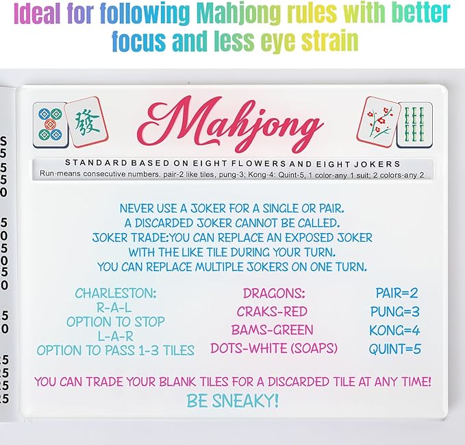 Mahjong Line Finder, 4 Pack Bright Mahjong Rules Helper Reader Beginner-Friendly Mahjong Accessories (White)