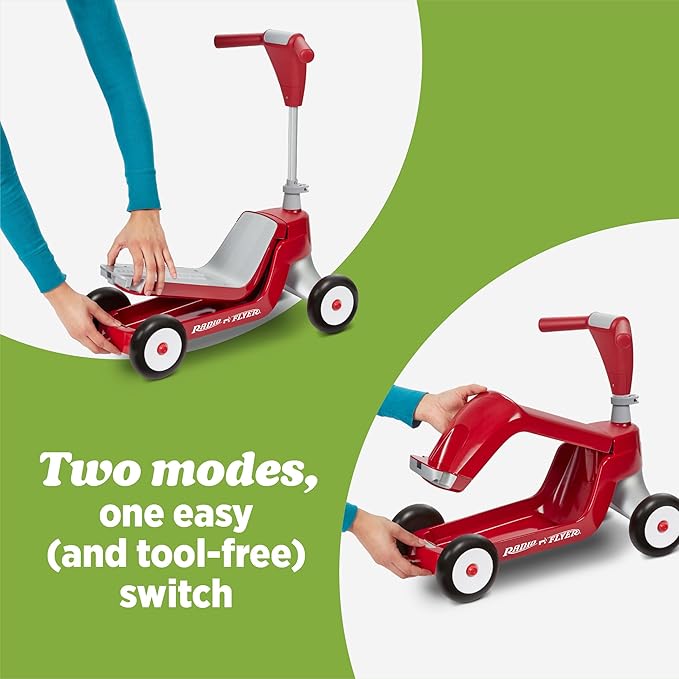 Radio Flyer Scoot 2 Scooter, Blue, for Kids Ages 1-4, Ride On Toy or 4-Wheel Kids Scooter, Durable Wheels and Frame, Converts Easily with Flip Deck, Toddler Ride On Toys (Amazon Exclusive)