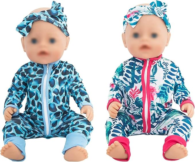 SOTOGO 5 Sets Doll Clothes Outfits Jumpsuits with 5 Headbands for 14 to 17 Inch New Born Dolls, 15 Inch Dolls and American 18 Inch Doll Clothes and Accessories