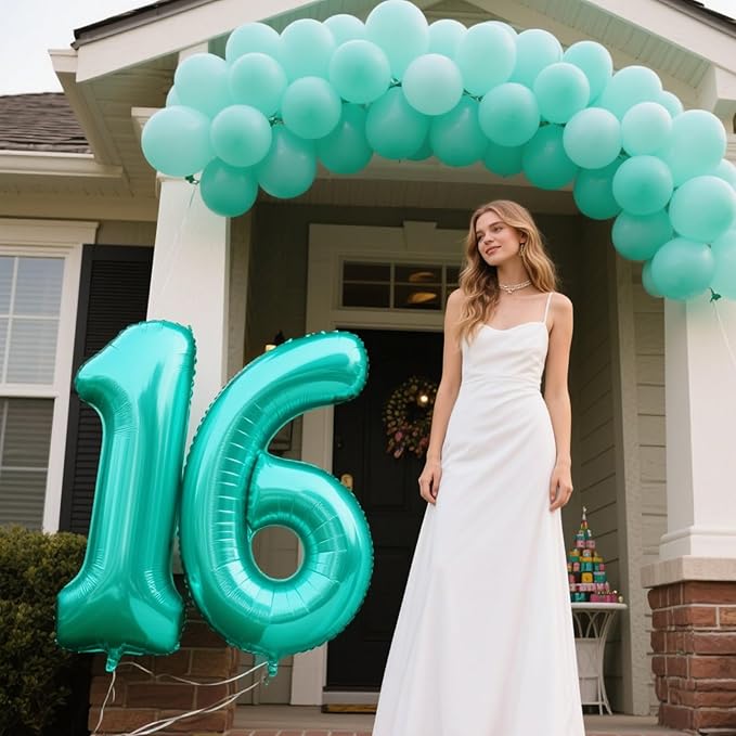 40 Inch Teal Blue Balloon Number 6 Balloons,6 Foil Mylar Helium Large Digital Blue Green Balloon Birthday Numbers Jumbo Balloons 16th or 61st Anniversary Party Decorations Supplies