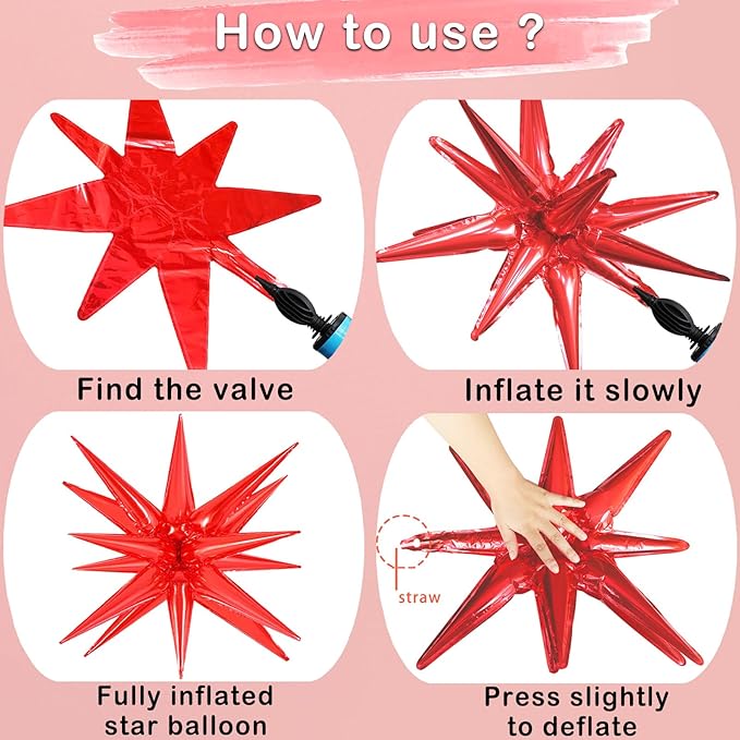 20 Pcs Star Balloons 27”22”Explosion Foil Balloon- 12 Point Red Spike Balloons and Four Pointed Star Balloon for Party Supplies Christmas Birthday Wedding Photo Booth (Red)