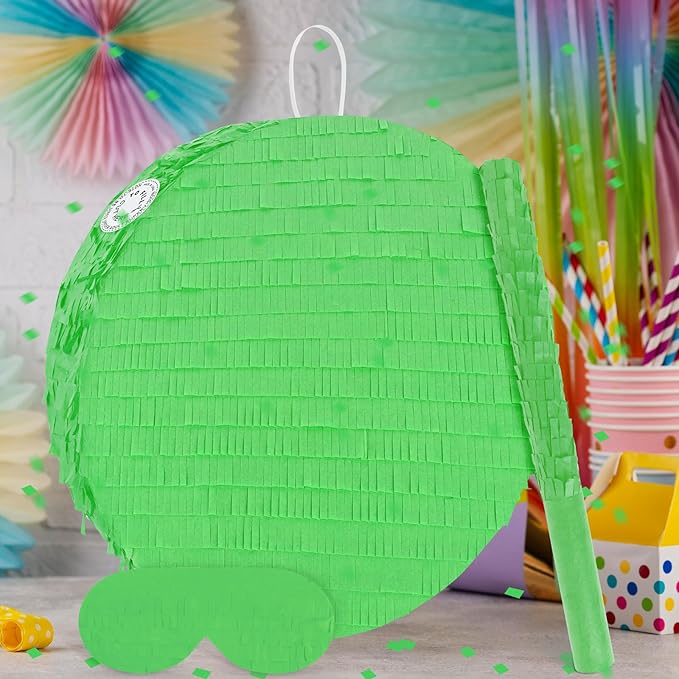 Green Round Pinata with Stick Blindfold and Confetti DIY Blank Pinata for Boys Kids Birthday Party Supplies Carnivals Halloween Christmas Decorations