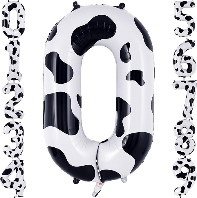 Cow Print Number 0 Balloon, Large 40 Inch Cow Number Birthday Balloons, Foil Mylar Number 0 Balloons for Birthday Party Decorations Supplies Animal Farm Cowboy Cowgirl Themed Party