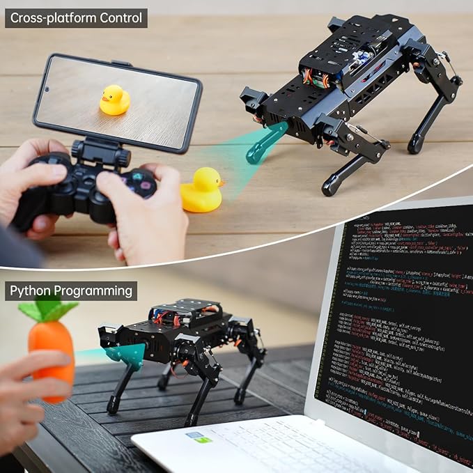 PuppyPi ROS2 Robot Dog with ChatGPT Large AI Models AI Embodied Intelligence Robotic Dog Vision Scene Voice Command Understanding Bionic Quadruped ROS Education Robot, Advance & RaspberryPi5 4GB