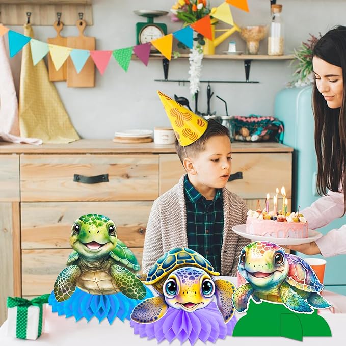Turtle Party Honeycomb Centerpieces Sea Turtle Birthday Decorations 12Pcs Turtle Party Table Centerpieces Turtles Theme Party Supplies for Ocean Turtles Animals Baby Shower Supplies