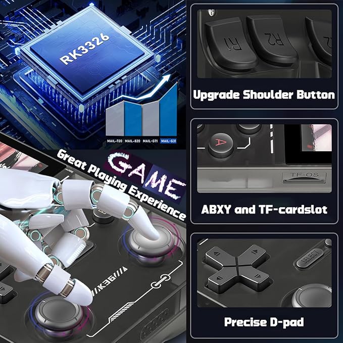K36 3.5-in Handheld Game Console 640*480 IPS Screen 3500mAh Linux-opensource System with Portable Case Black Transparent