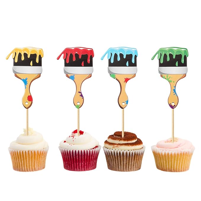 36pcs Paint Brush Cupcake Toppers Painting Cupcake Picks Toothpicks for Art Theme Cake Decorations Artist Birthday Party Favors Supplies