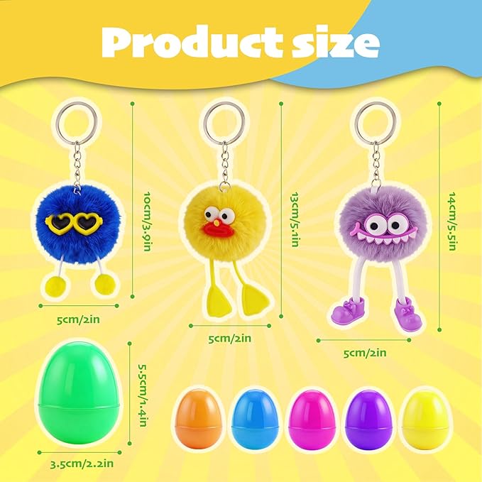 Zhazieon 12PCS Party Favors Kids Keychains - It Comes With 12Pcs Easter Eggs,Fun Keychain Cute for Boys Girls Easter Basket Stuffers Party Favors Easter Egg Fillers Hunt