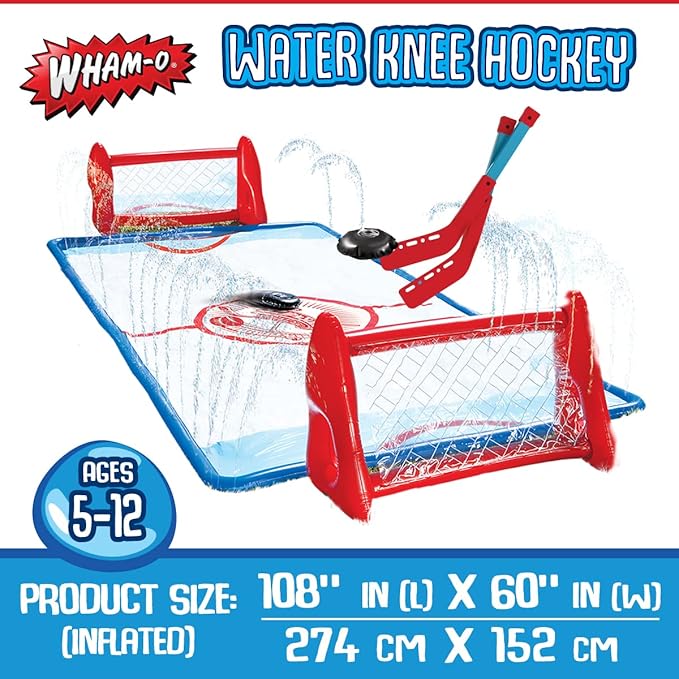 Wham-O Slip N Slide Water Knee Hockey Goals Set for Lawn Backyard Includes 2 Inflatable Hockey Goals 2 Hockey Sticks 1 Inflatable Puck