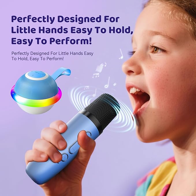 Kids Karaoke Machine for Boys Girls with Dual Microphones for Ages 3-12, Youth Karaoke Machine for Children, Bluetooth Speaker, Purple, Portable Design, 2 Wireless Mics-Blue