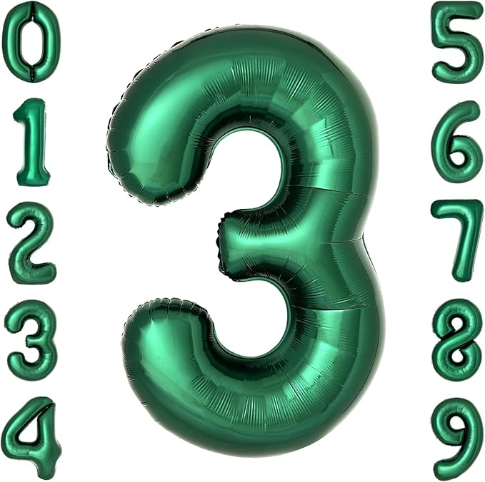 Dark Green Number 3 Balloons Large Emerald Green Number Balloons 40 Inch Jungle Safari Birthday Party Supplies Graduation Decorations Forest Green 3 Balloon
