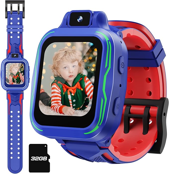 Kids Watch Boys with Camera,Children Digital Smart Watch Touchscreen with Video Mp3 Alarm Pedometer Games for Age 3-9 Years Old Christmas Birthday Gifts - Dark Blue with 32GB SD Card