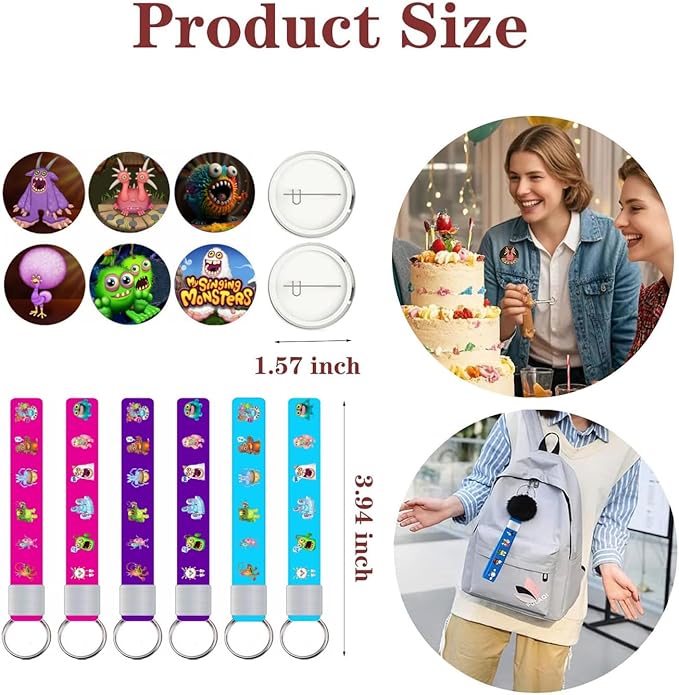 Monster Party Favors Monster Party Supplies Include 12 Bracelets-50 Stickers-12 Button Pins-12 Keychain for Monster Party Decorations…