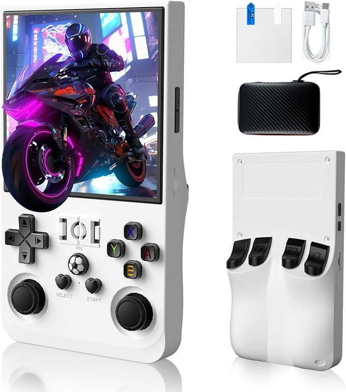 R36MAX Handheld Game Console, Built-in 4000mAh Battery, 4K HD 4" IPS Glass Screen, Supports 18000+ Classic Games, Linux-Based Retro Gaming Console (White)