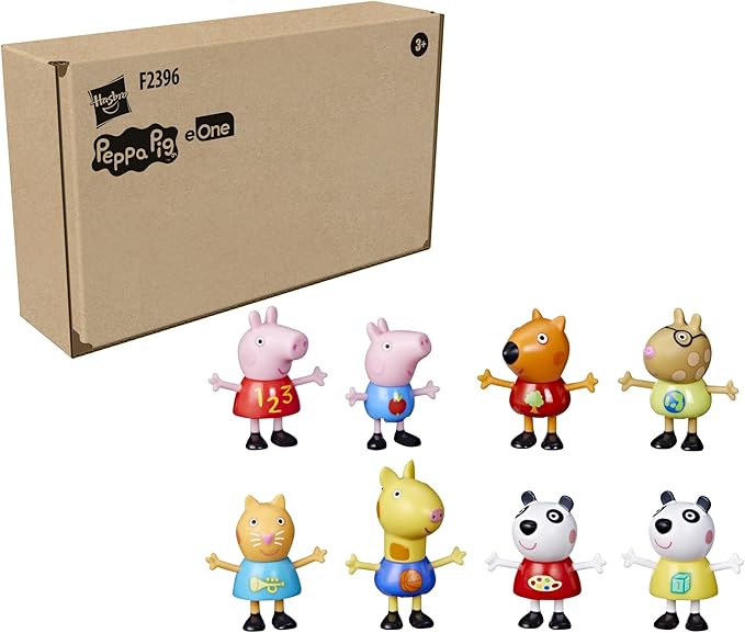 Peppa Pig School Classroom Toy Figures 8-Pack, Peppa Pig, George Pig, Peggi Panda, Candy Cat and More, Back to School Gifts for Kids, Ages 3+ (Amazon Exclusive)