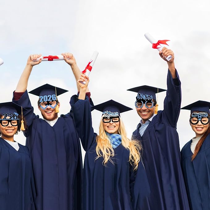 12 Pcs 2026 Graduation Party Glasses Class of 2026 Grad Party Eyeglasses Photo Props for Graduation Party Decorations（Blue）