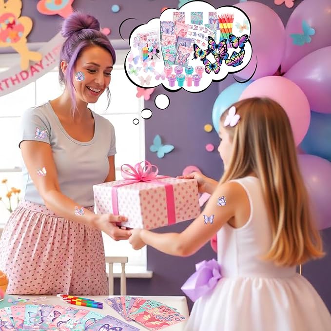 BenLouis 96Pcs Butterfly Party Favors Butterfly Fairy Coloring Books Crayon Stickers Set Bulk for Kids Butterfly Birthday Decor Spring Flower Tea Goodie Bag Stuffers Classroom Gifts Pinata Filler