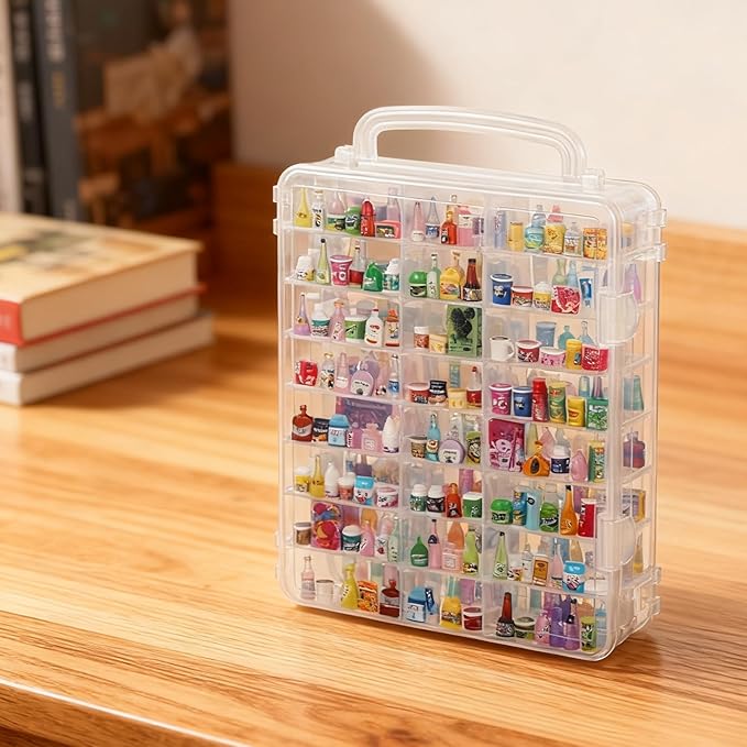 48-Slot Mini Brand Storage Case Plastic Mini Brand Organizer Box with Adjustable Dividers Clear Toy Storage Case for Mini Brand Collector Toy Portable Compartment Container for Collectibles(Case Only)