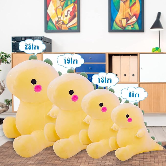 Plush Dinosaur Toy - 8in Stuffed Animal for Kids, Cute & Soft Dino Doll Gift (Yellow)