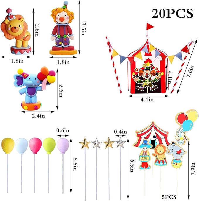 Circus Cake Toppers Carnival Cupcake Toppers Circus Birthday Cake Decorations Carnival Birthday Party Supplies Circus Baby Shower Decoration