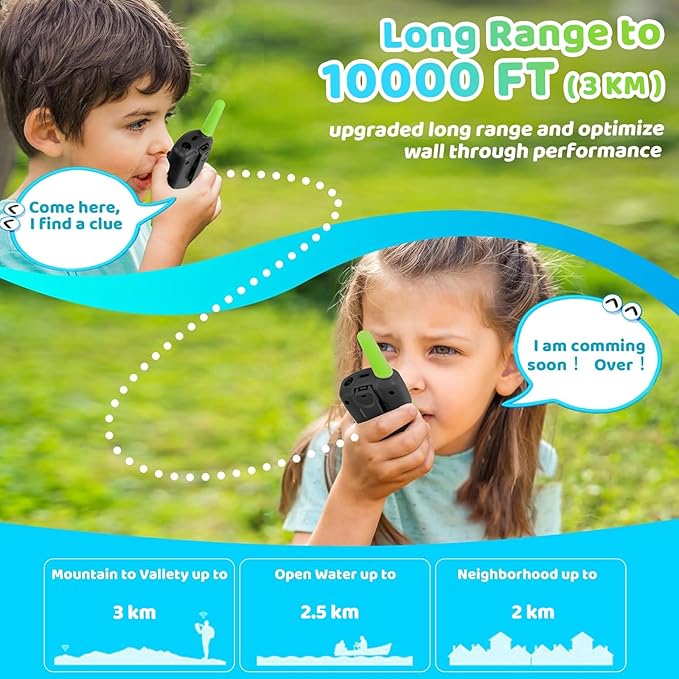 Vvinca Walkie Talkies for Kids Rechargeable 4 Pack, 3 Mile Walkie Talkie Long Range, Christmas Birthday Gift for Age 3-12 Boy Girl with Flashlight 22CH 2 Way Radio for Adventure Camping Outdoor Hiking