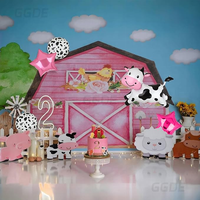 Cow Balloons Funny Cow Shape Mylar Balloon Baby Shower Girl One 1st 2nd Birthday Decoration Barnyard Farm Animal Western Cowgirl Theme Party Decor Supplies 5 Pcs