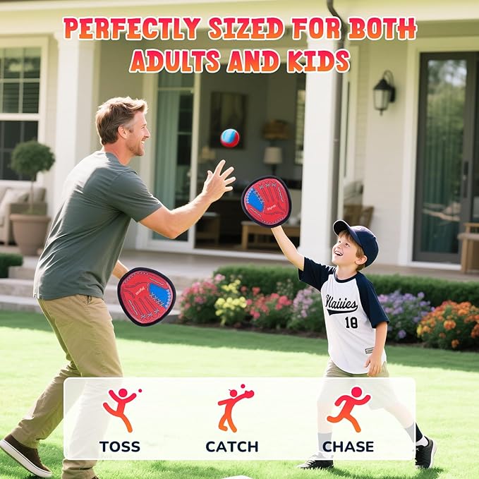 JoyCat Toss and Catch Ball Game, 2 Adult & 2 Kids Paddles Sticky Ball Set, Family Outdoor Catch Game for Beach, Backyard & Pool, Easter Basket Stuffer Gifts for Boys Girls Ages 3+