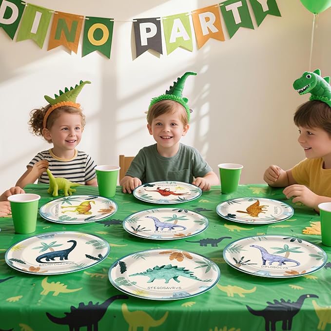 60 PCS Dinosaur Theme Birthday Party Paper Plates Dinosaur Birthday Decorations 7 Inch Dino Design Paper Dessert Plates Colorful Watercolor Dino Plate for Kids Summer Party Baby Shower Supplies