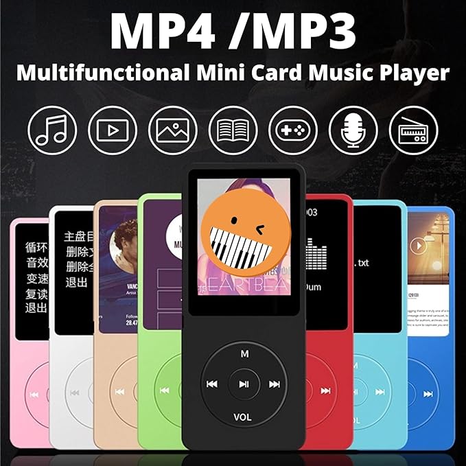 Mp3 Mp4 Player for Kids, MP3 Player with 1.8in HD Screen, FM Radio, Earphone, Portable HiFi Audio Player with Voice Recorder Video Photo Viewer E Book Games ()