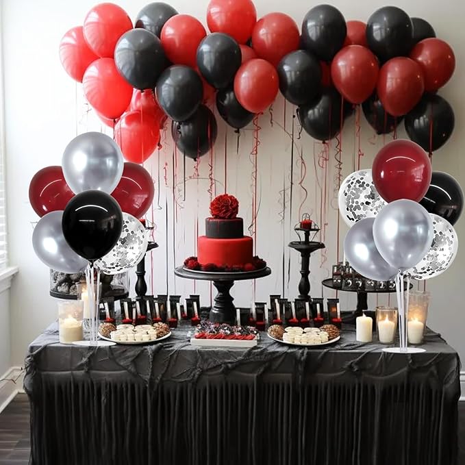 TONIFUL 4 Set Burgundy Red Black Silver Balloon Stand Centerpiece Table Decorations for Graduation Decoration 2026,Christmas Party Decoration,Casino,Halloween,New Year,Anniversary,Birthday Decorations
