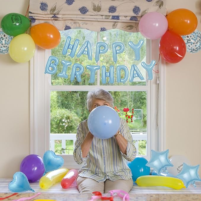 27 Pcs Light Blue Birthday Decorations, 3D Letters Light Blue Happy Birthday Balloon Banner, Pentagram Heart Foil Balloons Confetti Balloons Kit For Boys Girls Birthday Party Supplies