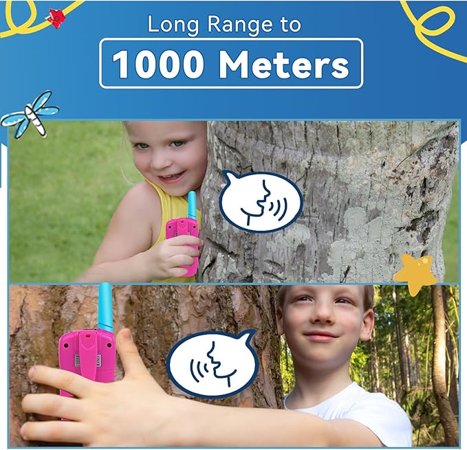 Retevis RT388 Kids Walkie Talkies 2 Pack, 2 Way Radio 22 CH Toy Walkie Talkie, Clear Sound Flashlight VOX, Toys Gifts for 6-12 Year Old Boys Girls Camping Outdoor Games(Blue Pink 1 Pair)
