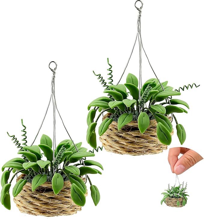 Skylety 2 Pieces 1:12 Miniature Dollhouse Plants Miniature Bonsai Plant Dollhouse Christmas Tree Mini Potted Houseplant Hanging Bonsai Pot Model for Home Hanging Decorations Toys DIY