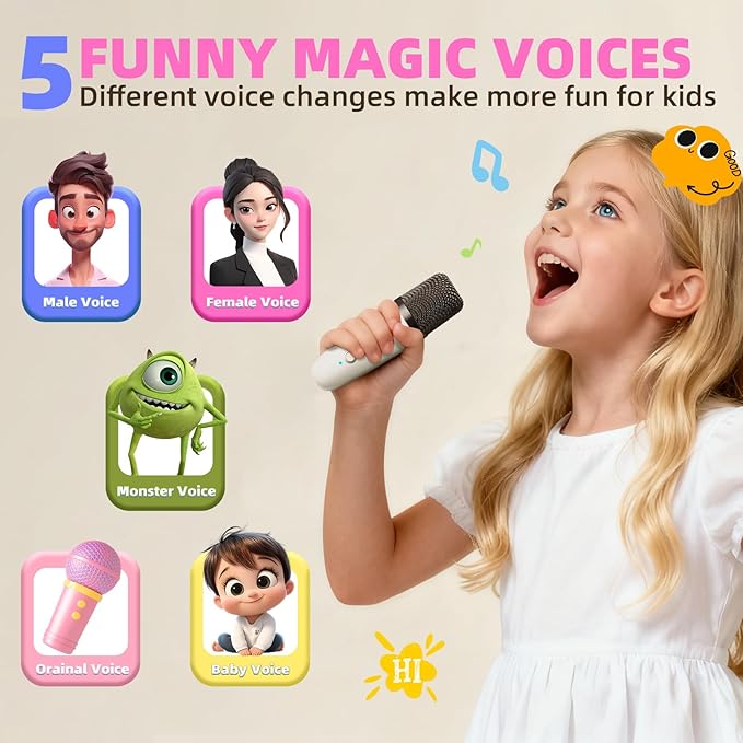 Mini Karaoke Machine for Kids & Girls with 1 Wireless Microphone, Portable Bluetooth Speaker, Christmas Birthday Gift Toy for Boys Toddlers Ages 3, 4, 5, 6, 7, 8, 9, 10, 11, 12+ Years Old (Cream - 1)