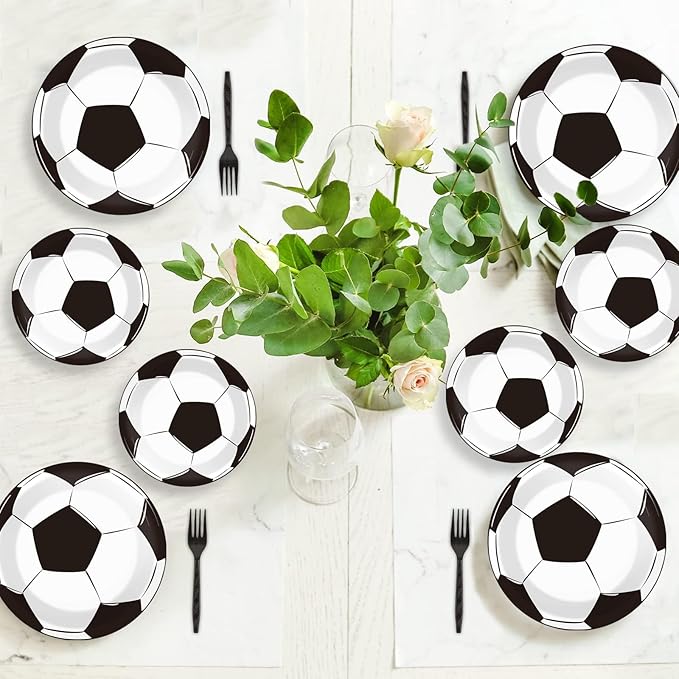 gisgfim 48 PCS Soccer Plates Party Decorations Paper Plates 9 Inch and 7 Inch, Soccer Theme Party Supplies Disposable Dessert Dinner Tableware for Soccer Birthday Party