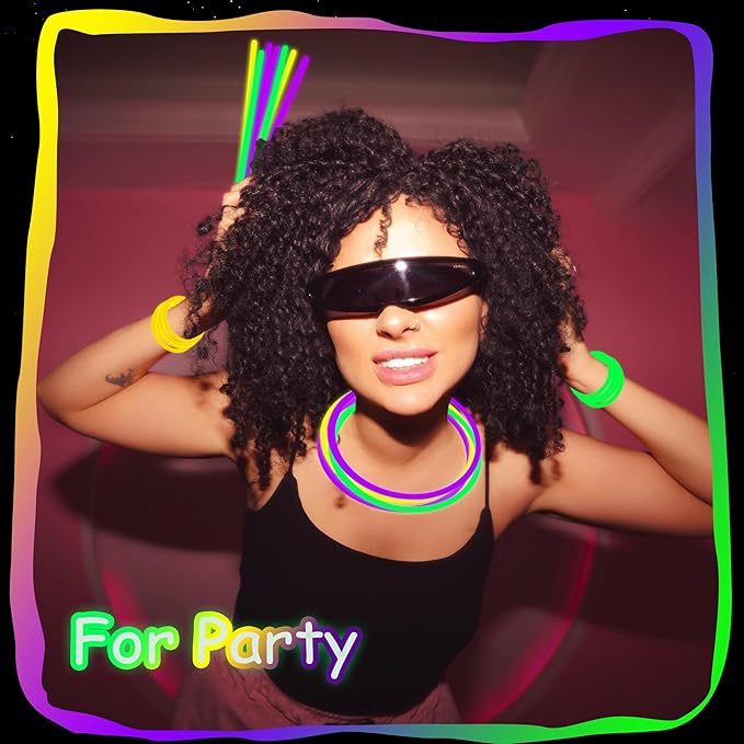 150 pk 8" Green Yellow Purple Glow Sticks Bulk Party Favors, Light up Glow Necklaces & Bracelets in the Dark Party Supplies For Christmas Halloween Birthday Mardi Gras (Green Yellow Purple)