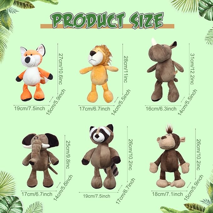 Zhanmai 12 Pcs Safari Stuffed Animals Bulk Gift 10-12 Inch Cute Soft Plush Jungle Animal Toys Set with Tiger Lion Elephant Monkey Shar Pei Giraffe Zebra for Zoo Birthday Party Supplies