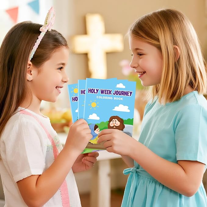 Easter Coloring Books for Kids - 24Pcs Bulk Holy Week Journey Mini Coloring Booklet Religious DIY Art Drawing Book for Toddlers Spring Easter Holiday Party Goodie Bags Stuffers Sunday School Classroom